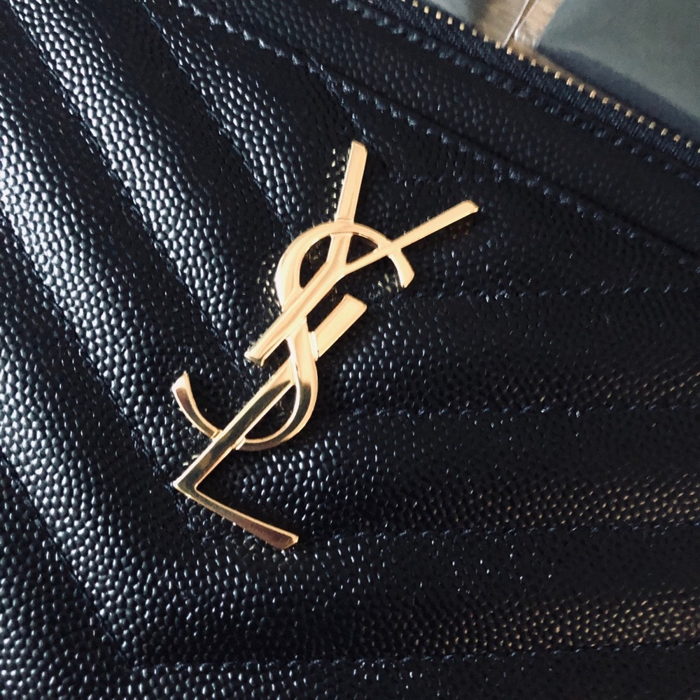 Yves Saint Laurent-AUTHENTIC (NWT/Box) Black Leather & Gold Hardware CLUTCH - Picture 3 of 16